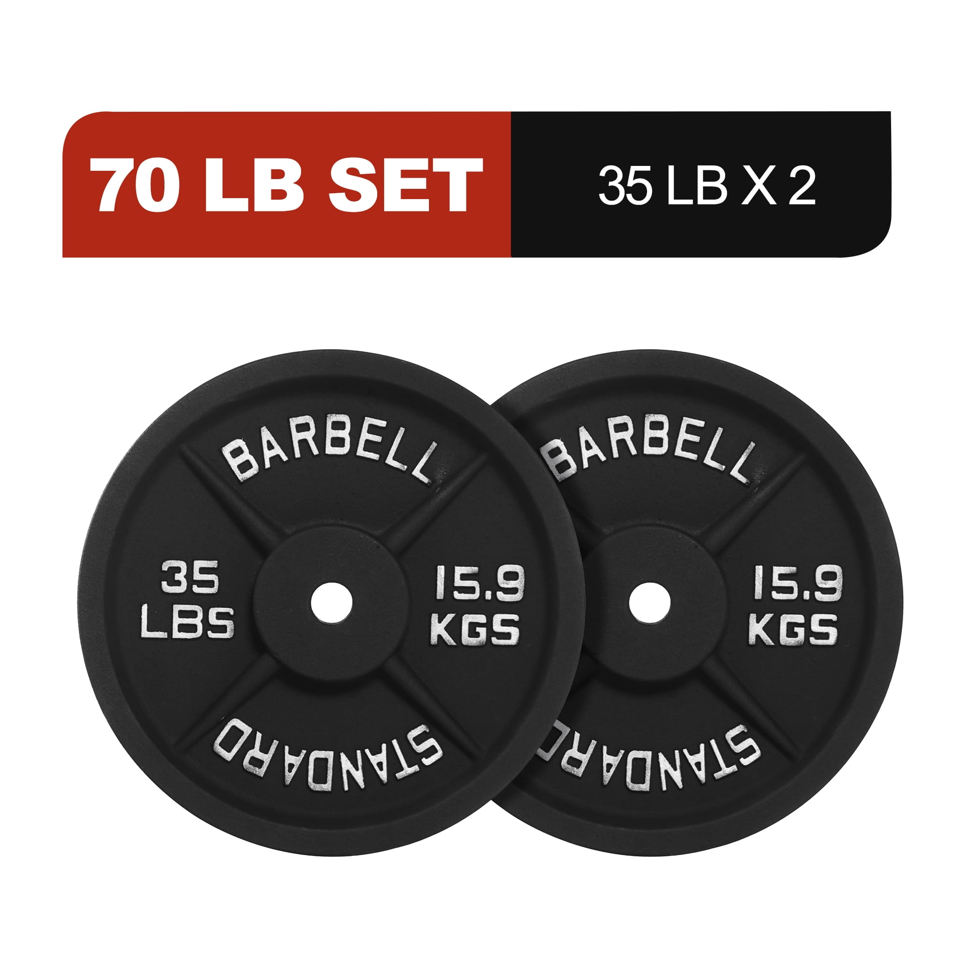Signature Fitness Cast Iron Weight Plates, 1-Inch Hole, 2-Pack or 4-Pack Options (2.5LB–45LB), Black with Silver Numbers, for Standard Barbells, Dumbbells & Home Gym Strength Training
