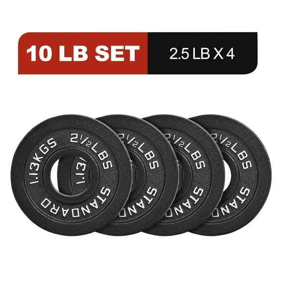 Signature Fitness Cast Iron Weight Plates, 2-Inch Hole, 2-Pack or 4-Pack Options (2.5LB–45LB), Black with Silver Numbers, for Standard Barbells, Dumbbells & Home Gym Strength Training