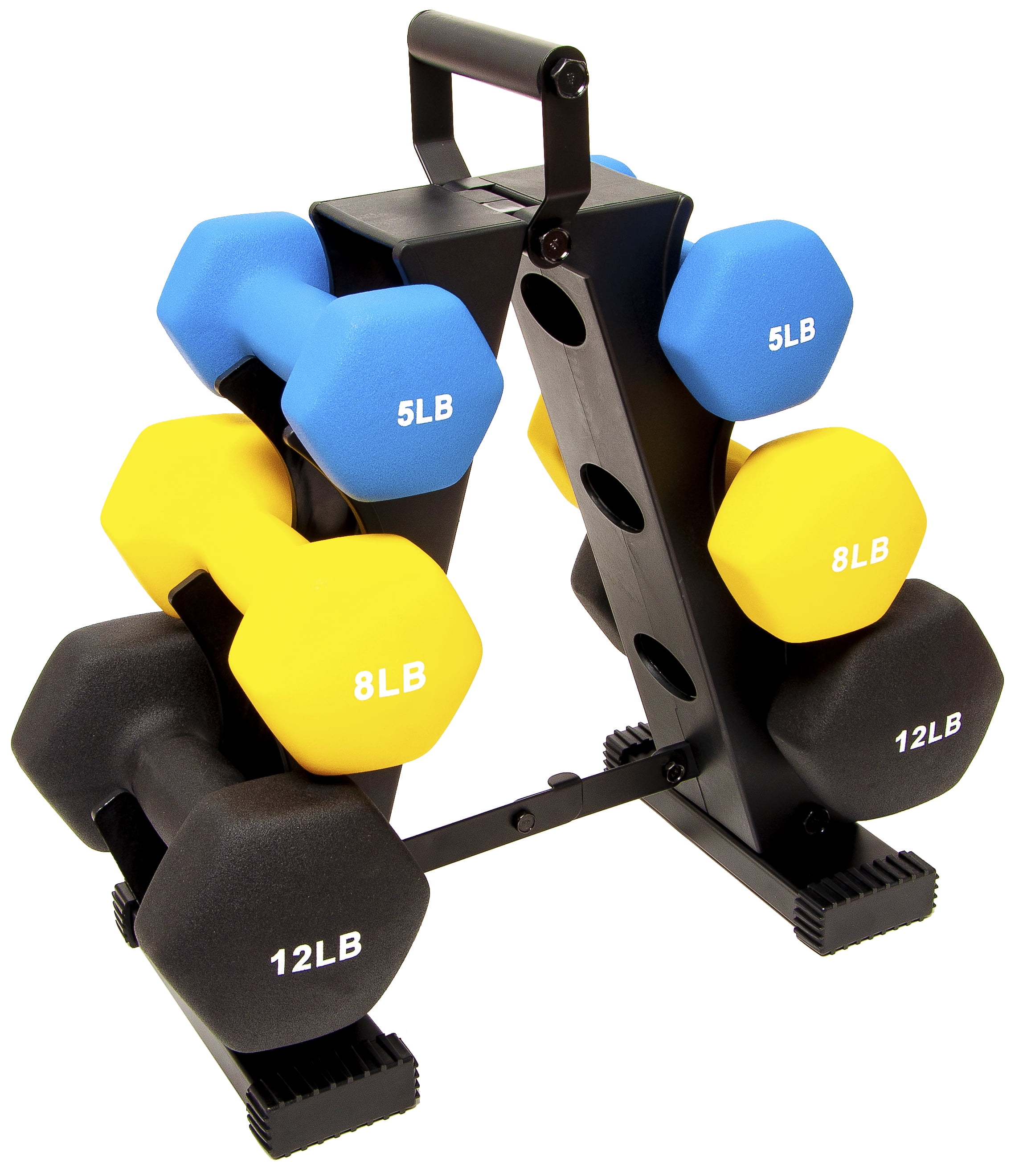 Signature Fitness Colorful Neoprene Dumbbell Set with Stand, 5lb 8lb 12lb Hand Weights for Home Gym