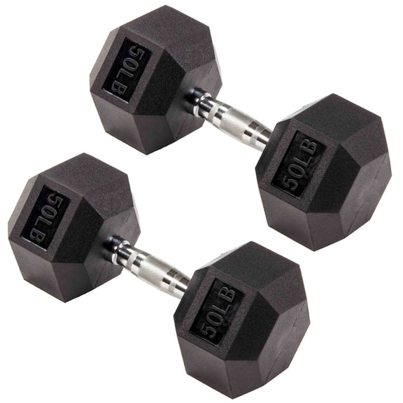 Signature Fitness Hex Dumbbells Strength Workout Equipment Set, 50 lbs