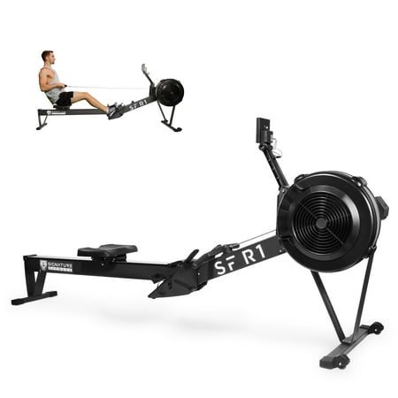 Signature Fitness Indoor Rowing Machine, 10-Level Air Resistance Rower with LCD Monitor, Adjustable Seat & Footrests, Quiet Operation, 330LB Weight Capacity