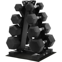 Signature Fitness Rubber Coated Hex Dumbbell Weight Set with Rack, Weight Sets for Home Workout 100LB Set, 150LB Set and 200LB Set Options