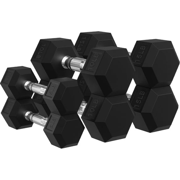 Signature Fitness Rubber Encased Hex Dumbbells with Optional Rack, 10 ...