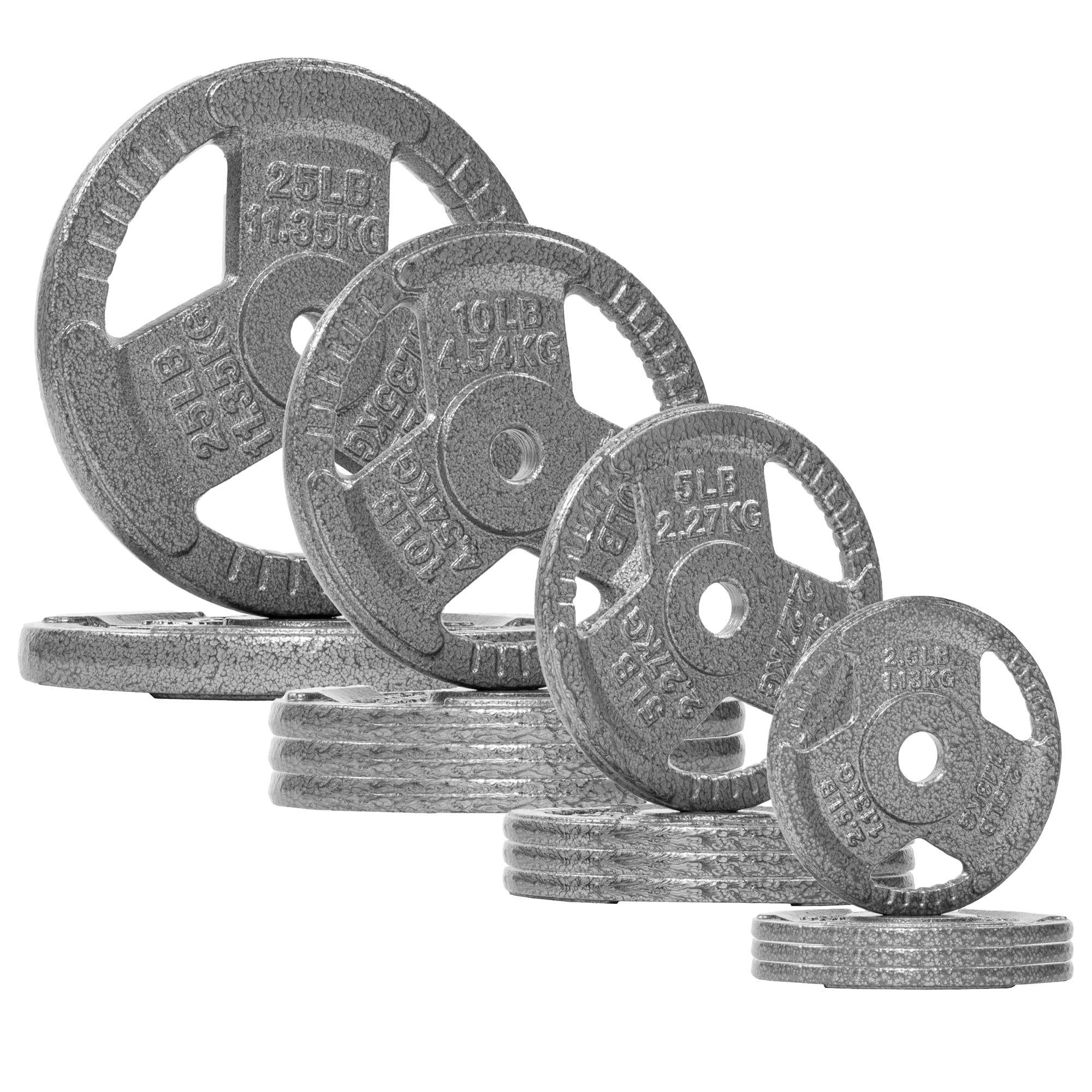 Signature Fitness Standard Cast Iron 1-Inch Weight Plate Set, 120LB Total (25LB x2, 10LB x4, 5LB x4, 2.5LB x4) for Strength Training & Weightlifting