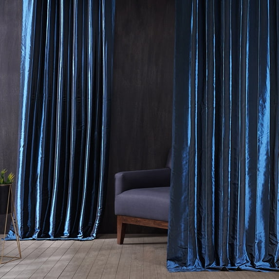 Signature Future Blue Faux Silk Taffeta Hotel Blackout Curtain (1 Panel), Future Blue, 50W X 120L