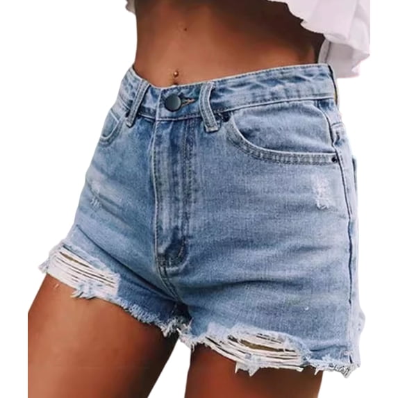 SOMER Juniors Denim Shorts Jeans Shorts for women Mid Rise Stretchy Ripped with Frayed Hem Pockets Casual Summer Teen Girls Short Jeans Blue