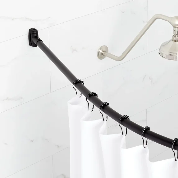 Signature Hardware 466761 60" Curved Brass Shower Rod, Matte Black