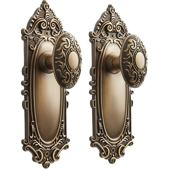 Signature Hardware 480935 Valma Solid Brass Passage Door Knob Set with Adjustable 2-3/8" or 2-3/4" Backset - Antique Brass