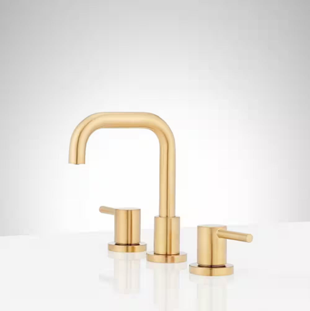 Open Box Signature Hardware 483894 Lexia 8 In. Widespread Double Handle Bathroom Faucet in Brushed Gold