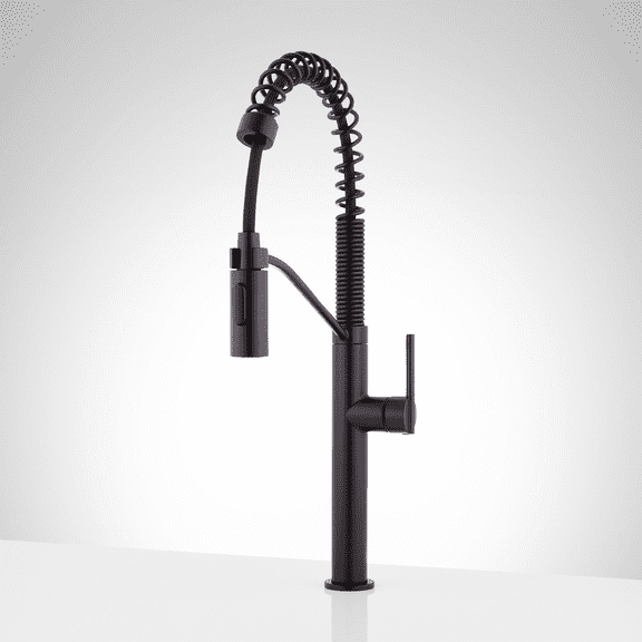 Open Box Signature Hardware 484057 Eiler 1.8 GPM Single Handle Deck Mounted Pre-Rinse Pull Down Kitchen Faucet, Matte Black