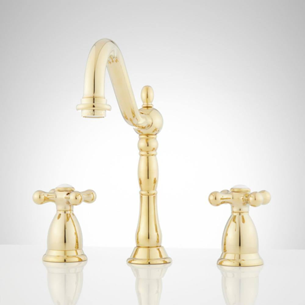 Polished Brass Victorian Widespread Bathroom Faucet with Cross Handles