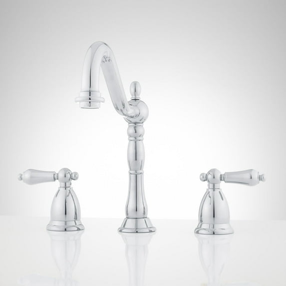 Signature Hardware 329337 Victorian Widespread Bathroom Faucet with Metal Lever Handles and Pop-Up Drain Assembly
