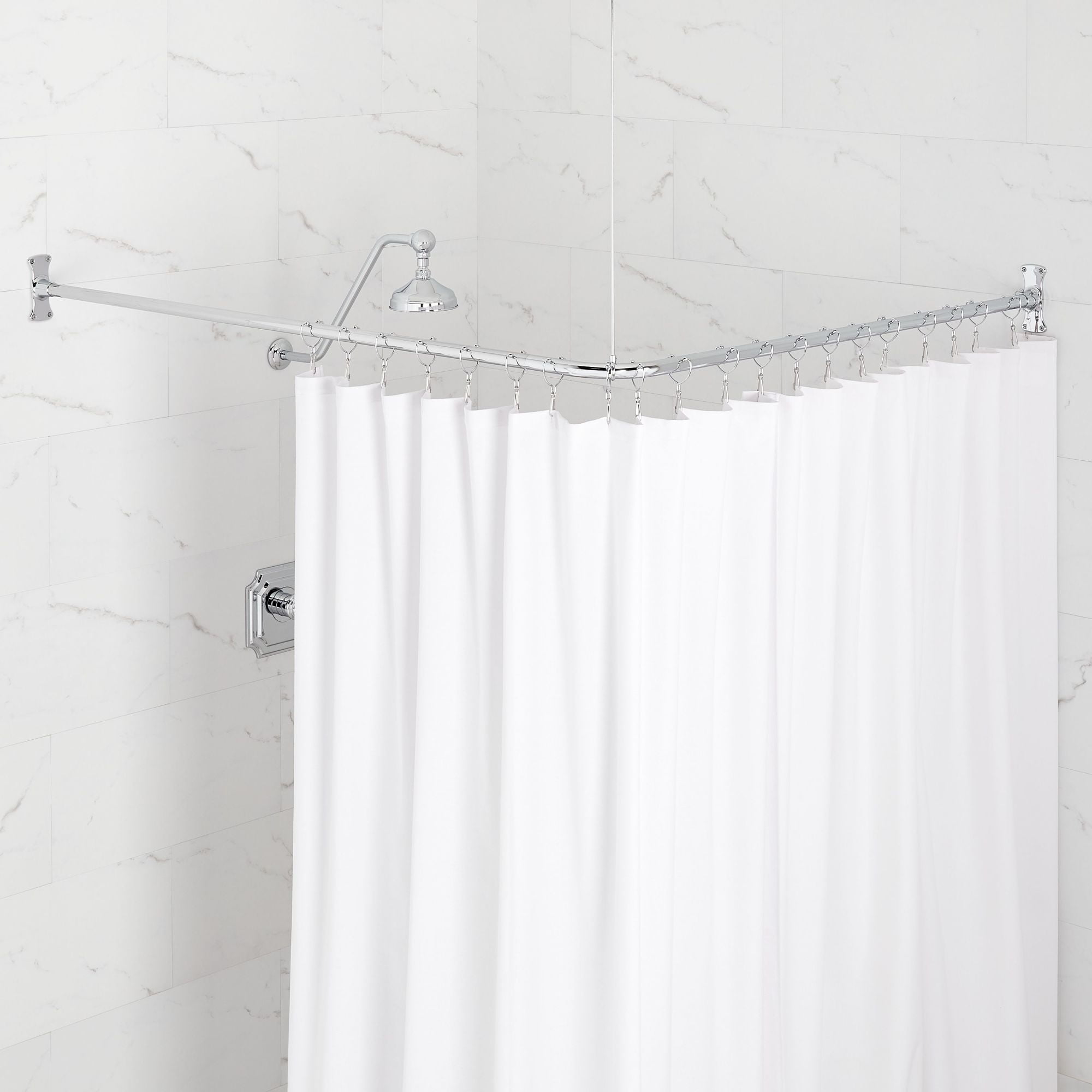 Chrome Brass L-Shaped Wall and Ceiling Mounted Shower Curtain Rod