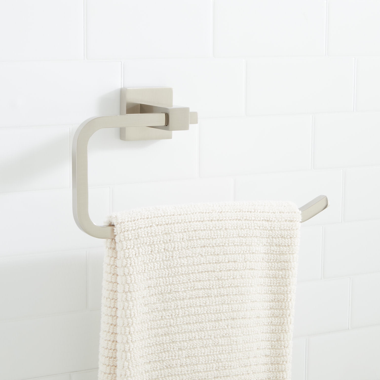 Brushed Nickel Wall-Mounted Rectangular Towel Ring