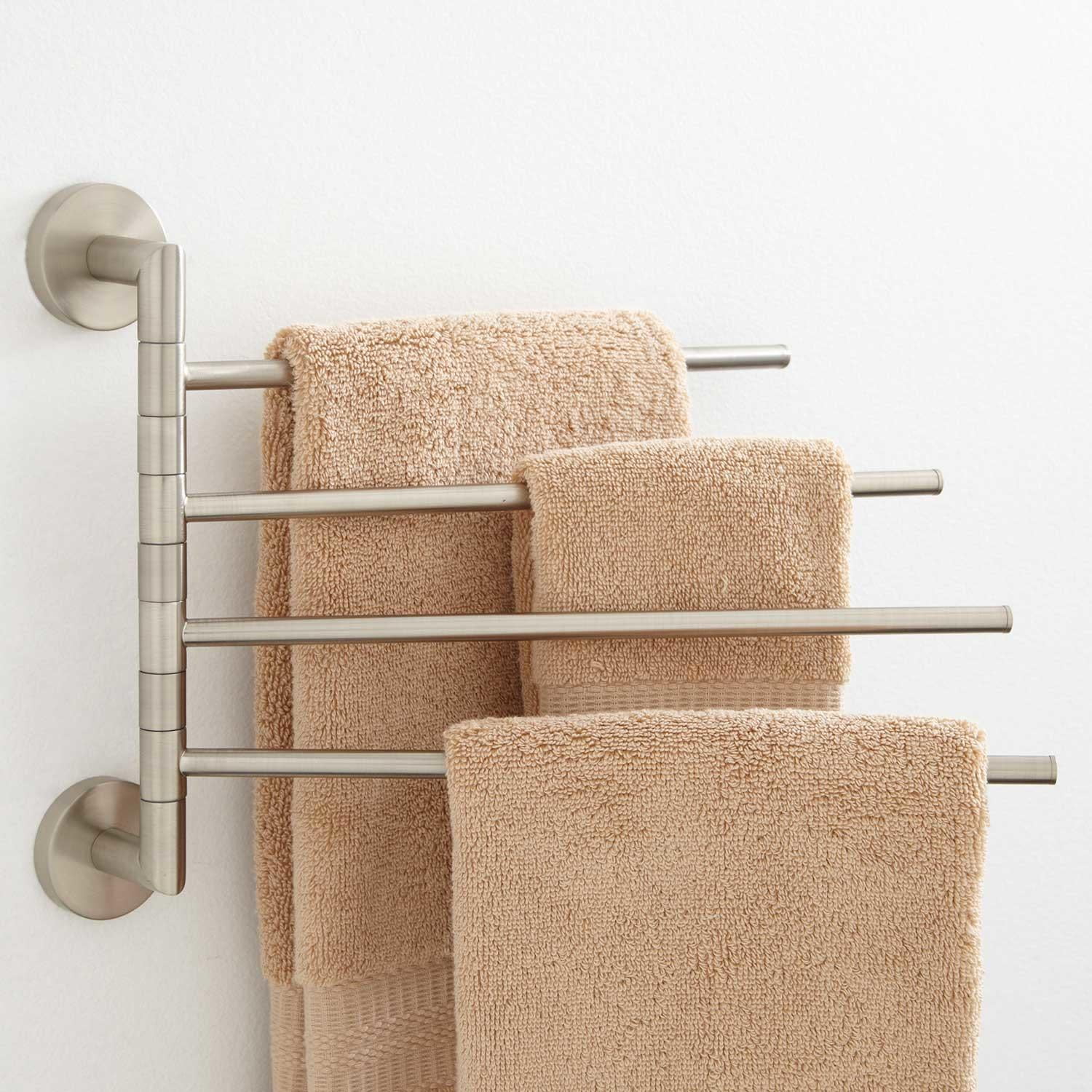 Brushed Nickel Four Swing Arm Wall Mounted Towel Rack