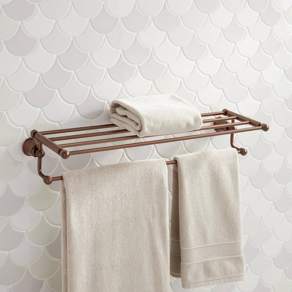 Oil Rubbed Bronze Wall-Mounted Towel Rack with Shelf