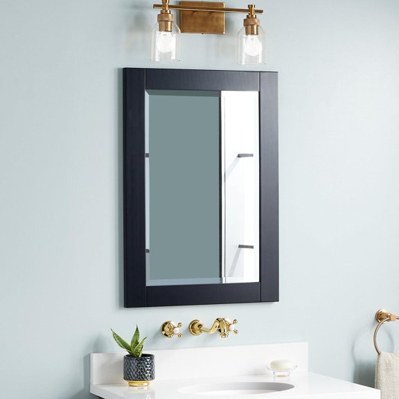 Open Box Signature Hardware SH66222011NVY 22"X31.5"X.6" Rectangular Wood Mirror-French Cleat-Navy