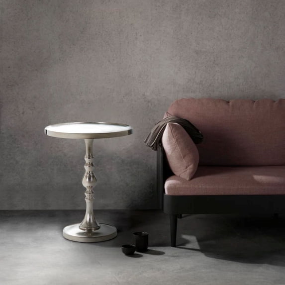 Signature Home Collection Round Pedestal Accent Table - 22" - Nickel Finish