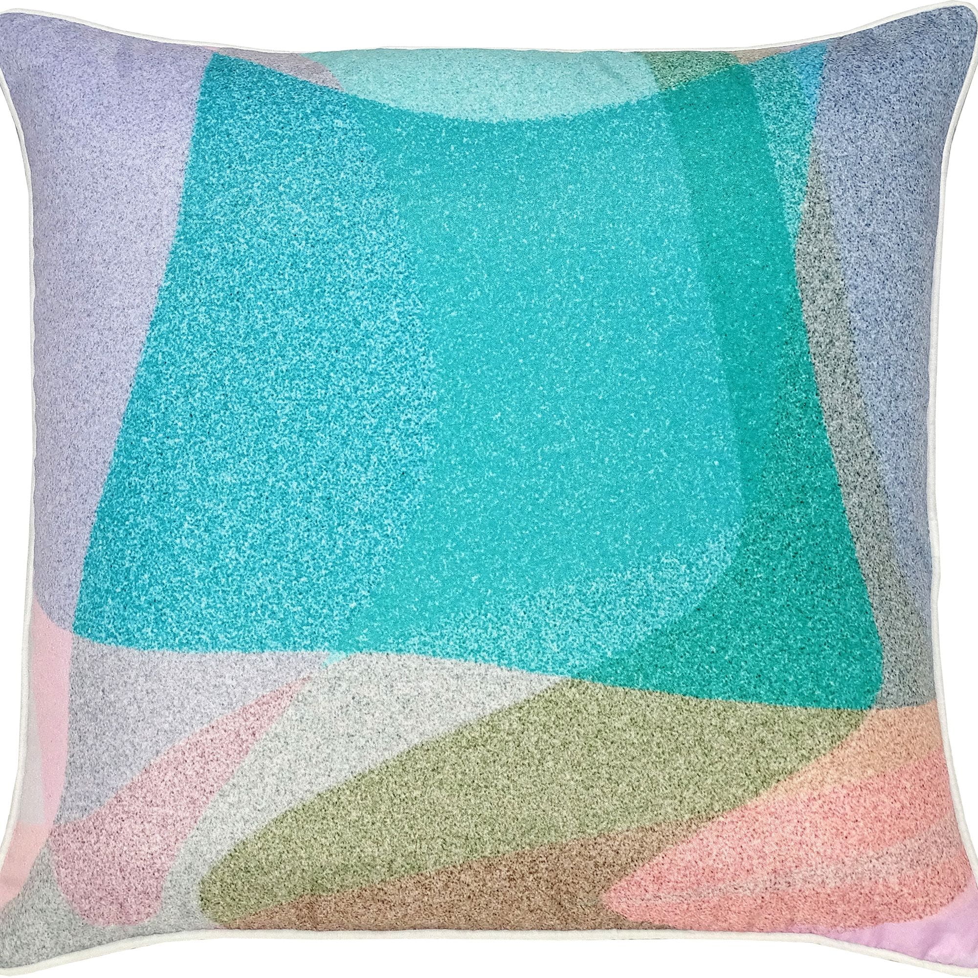 22" Blue and Pink Sparkly Abstract Square Outdoor Throw Pillow