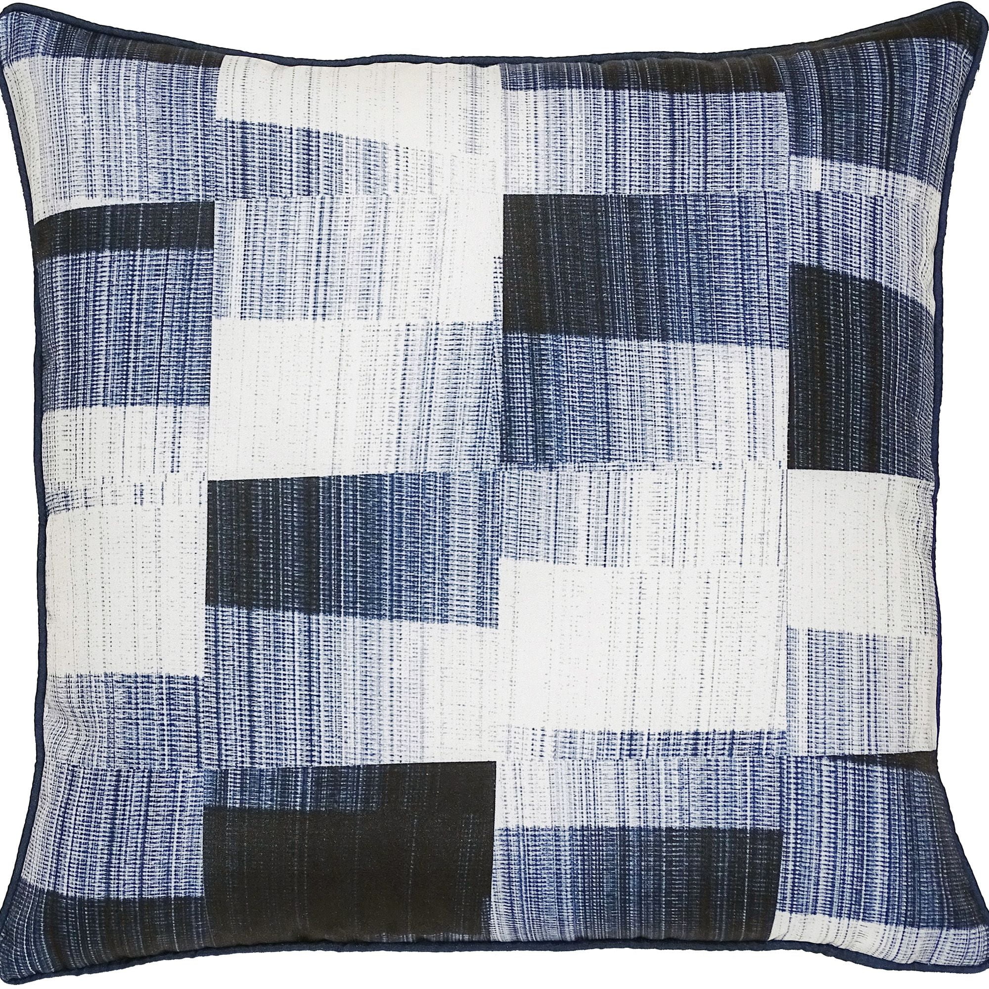 22" Navy Blue and White Patchwork Square Outdoor Pillow