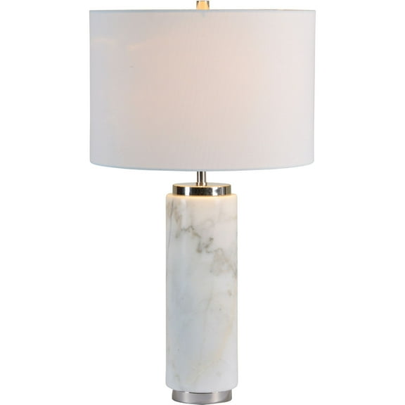 Signature Home Collection 26.5" Marble Table Lamp with White Drum Shade
