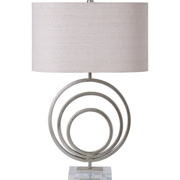 Signature Home Collection 26.5" Silver Concentric Circle Table Lamp with Beige Drum Shade