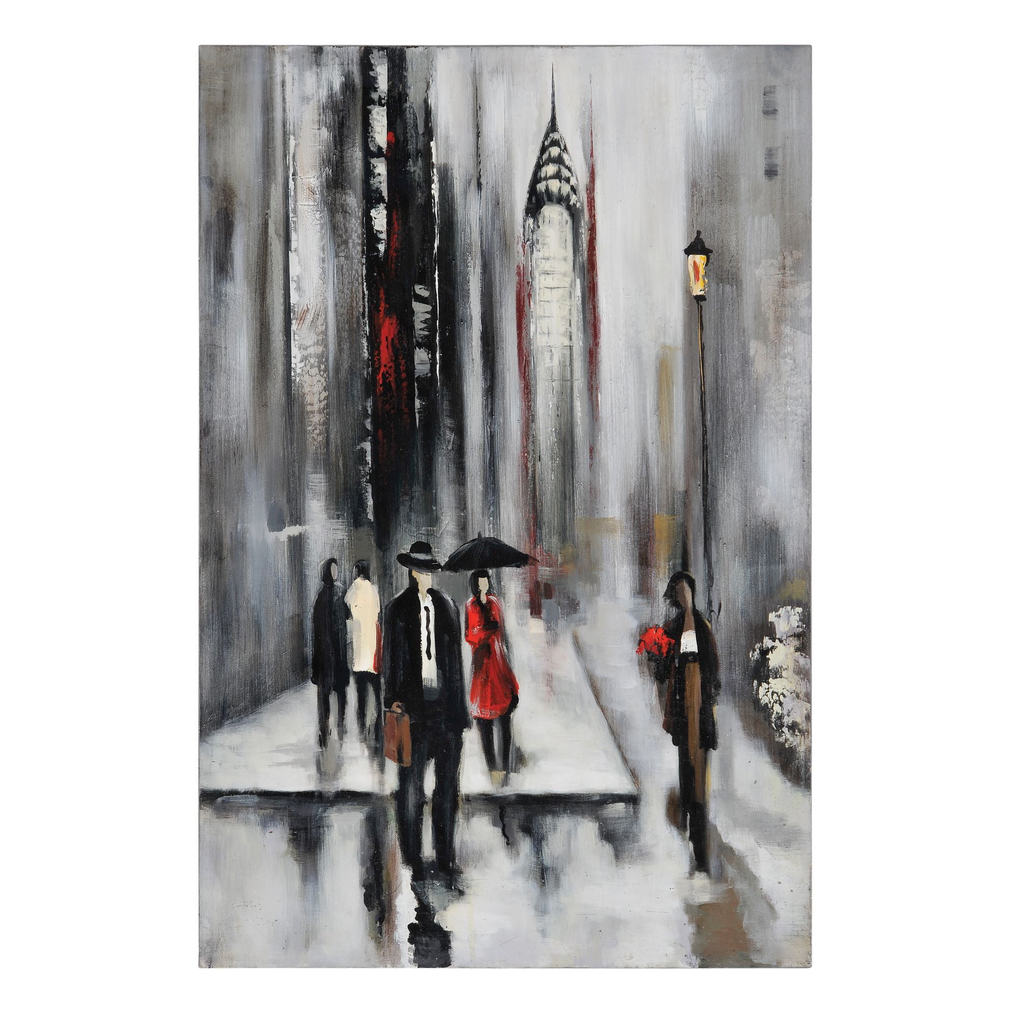 36" White and Red Bustling City Canvas Wall Art