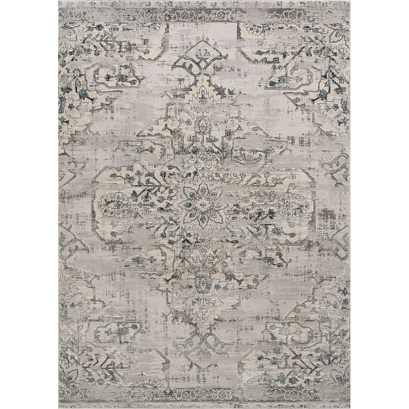 Signature Home Collection 5' x 7' Gray and Blue Floral Rectangular Area Throw Rug