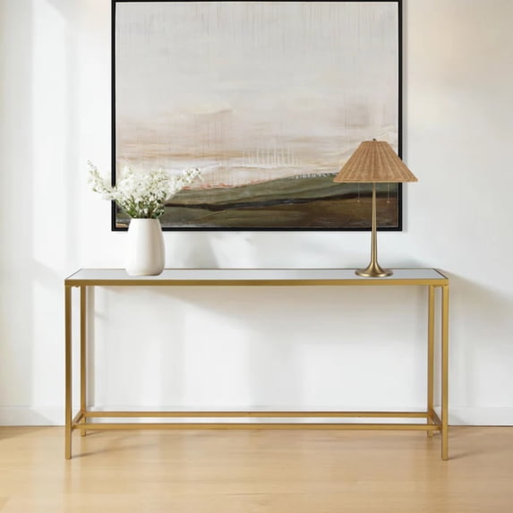 Signature Home Collection Rectangular Console Table with Mirrored Glass Top - 60" - Gold Finish