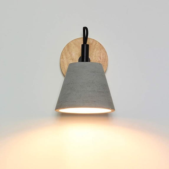Signature Home Collection Concrete Wall Sconce with Wooden Backplate and Warm Light - 8" - Cream