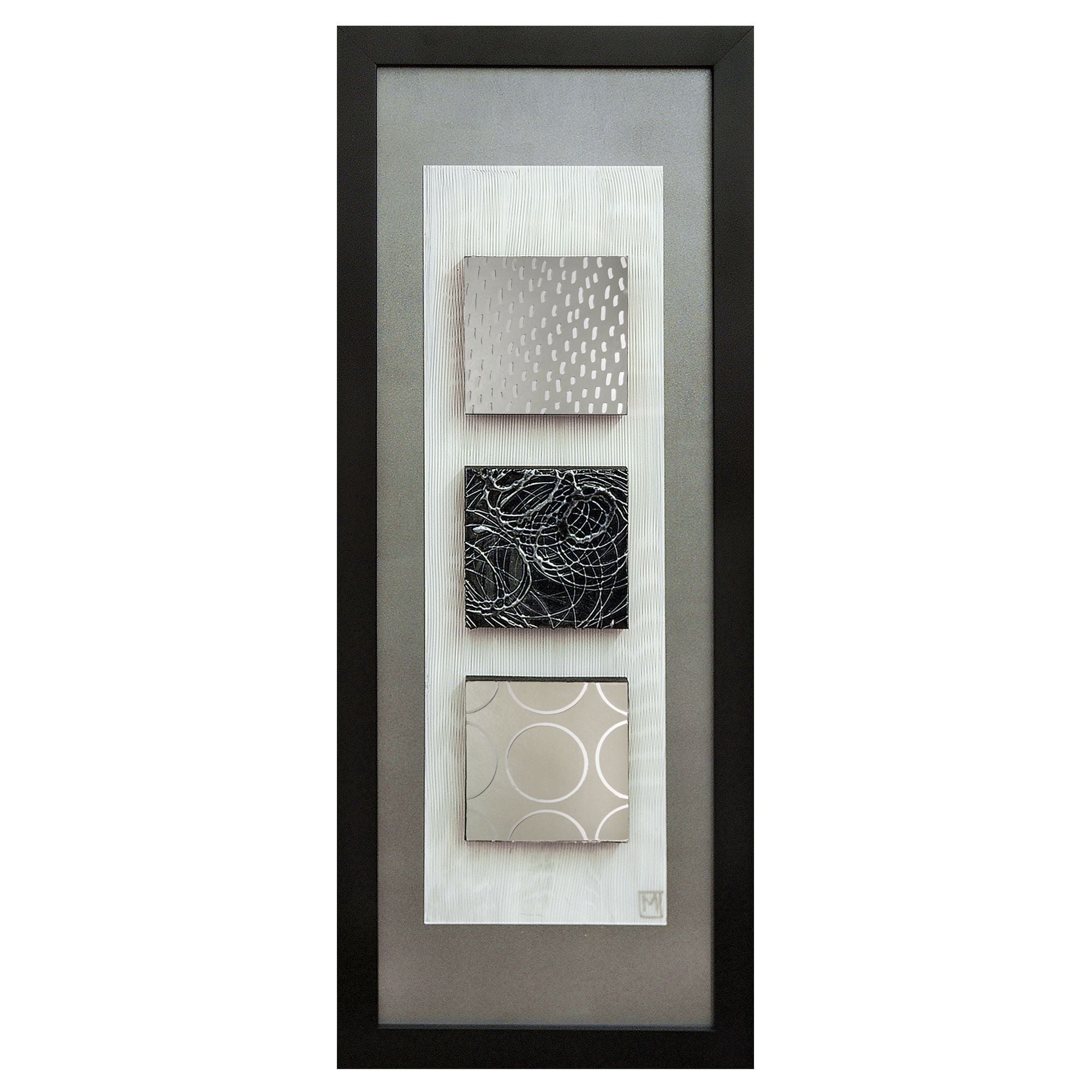 Black and White Framed Canvas Wall Art with Textured Blocks