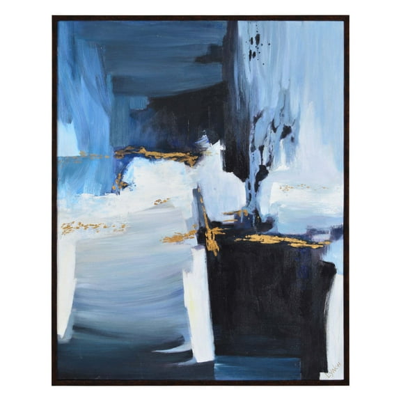 Signature Home Collection Blue and White Abstract Rectangular Framed Wall Art 50" x 40"