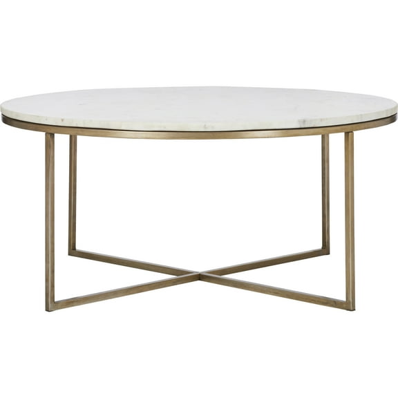 Signature Home Collection Round Coffee Table with Marble Top - 35" - Antique Brass and White