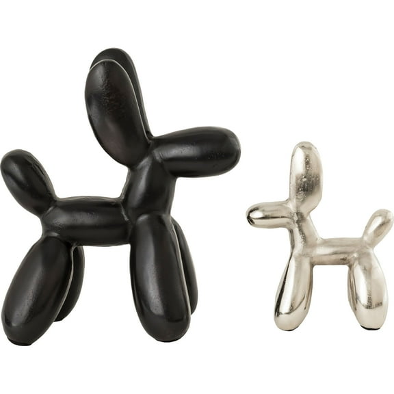 Signature Home Collection Set of 2 Black and Silver Standing Dog Statues 12.5"