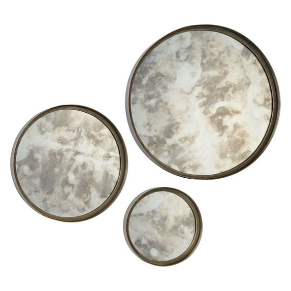 Signature Home Collection Set of 3 Antique Silver Finish Metal Framed Round Wall Mirrors 20"