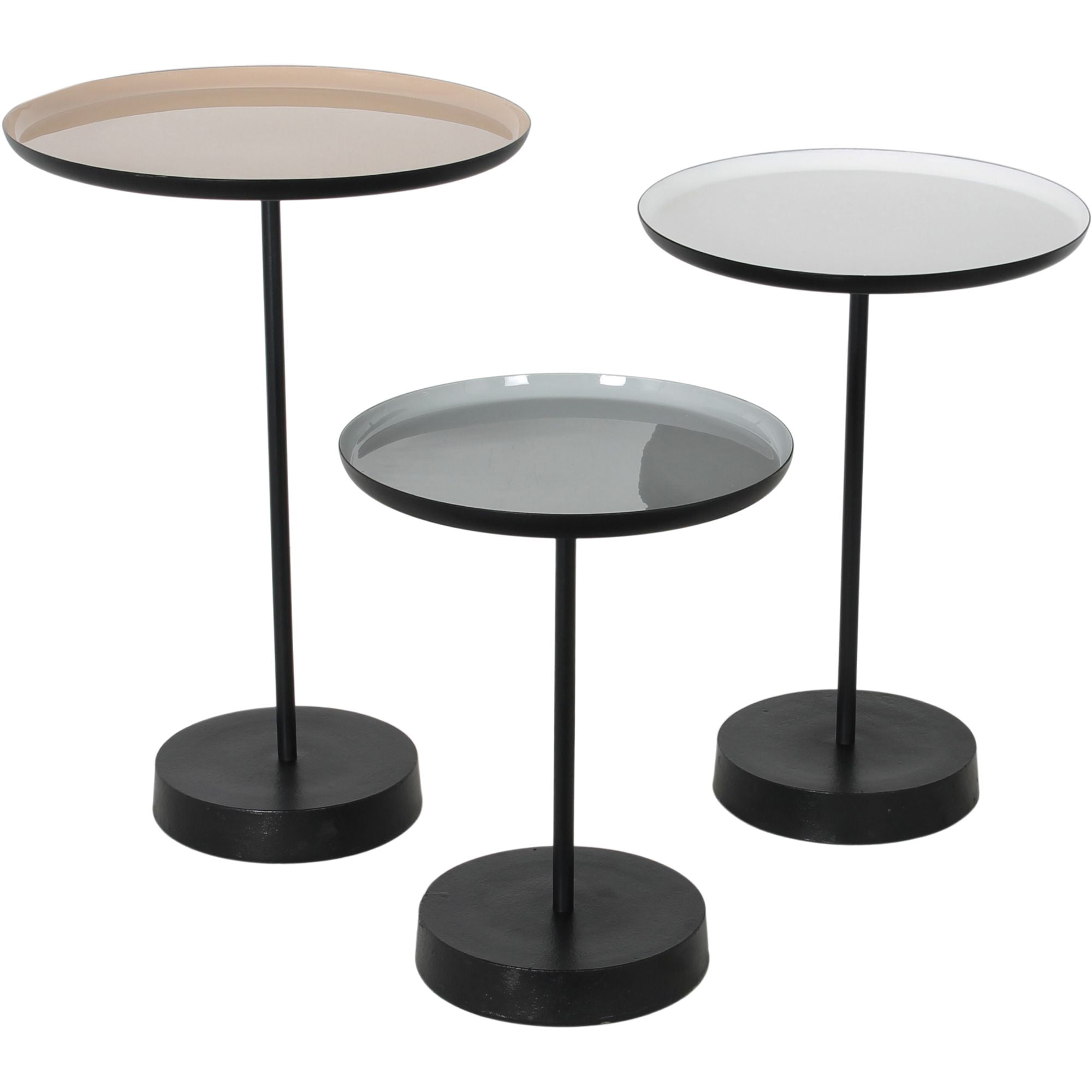 Industrial Sheen Round Nested Tables in Black and Beige - Set of 3