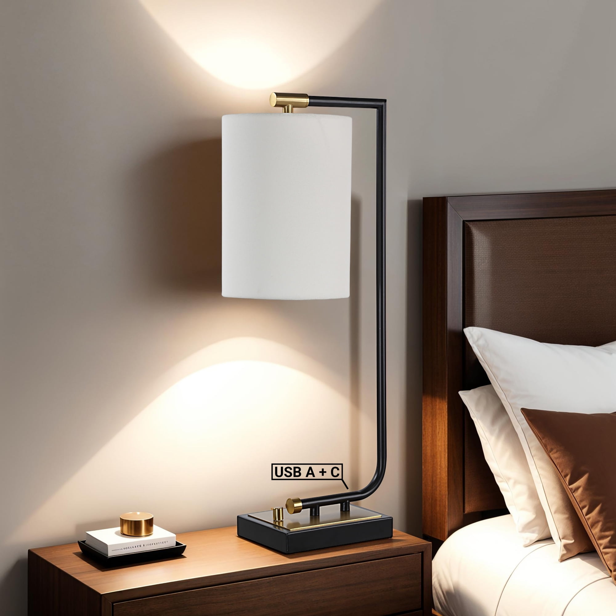 Signature Home Collection USB Powered Table Lamp with Drum Shade - 28" - Matte Black