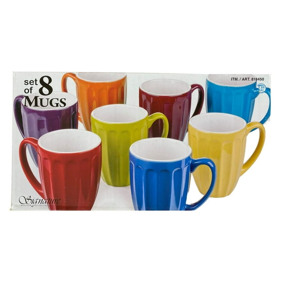 Signature Housewares Set of 8 Fluted 14-Oz Coffee Mugs