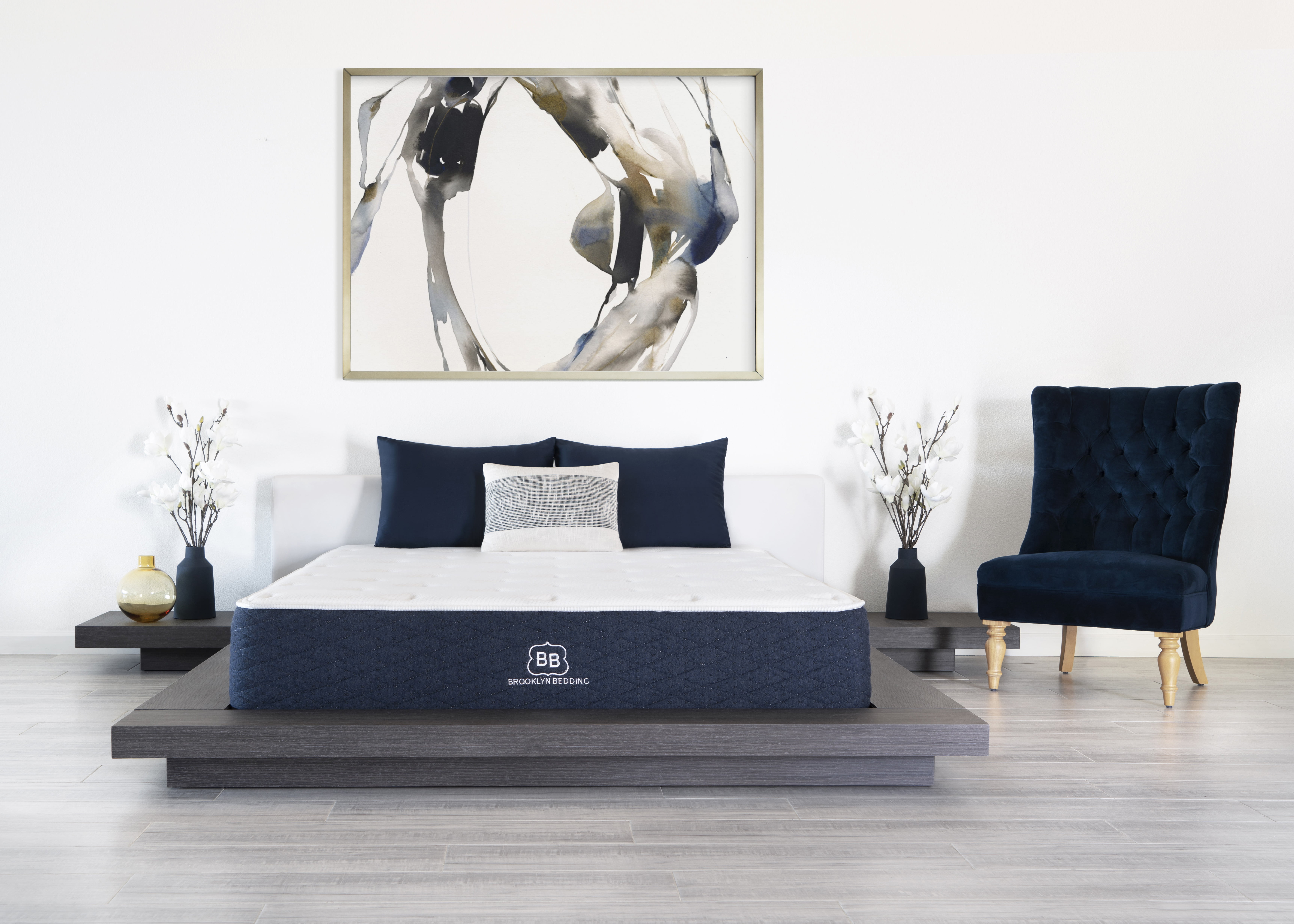 Queen Size White and Navy Hybrid Innerspring Mattress