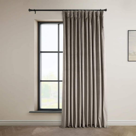 Signature Library Taupe Beige Plush Velvet Extrawide Hotel Blackout Rod Pocket Curtain - 100 in. W x 84 in. L (1 Panel)