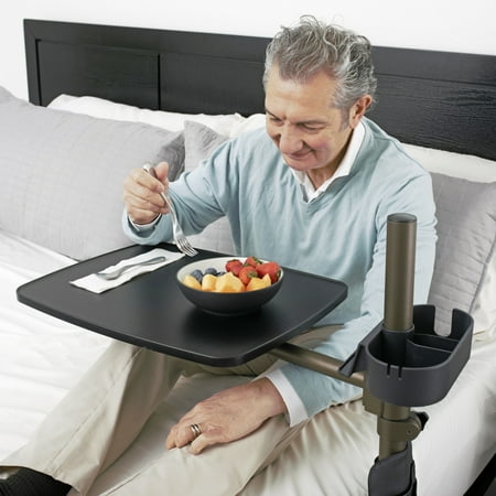 Signature Life Overbed Table, Large Bedside Tray with Cup Holder, Swiveling Tray & Laptop Stand