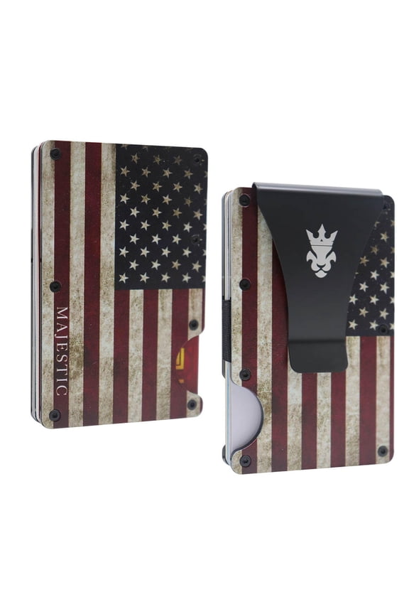 Vintage American Flag - Slim Wallet - RFID Blocking - Front Pocket - Card Holder - Slim Moey Clip A101
