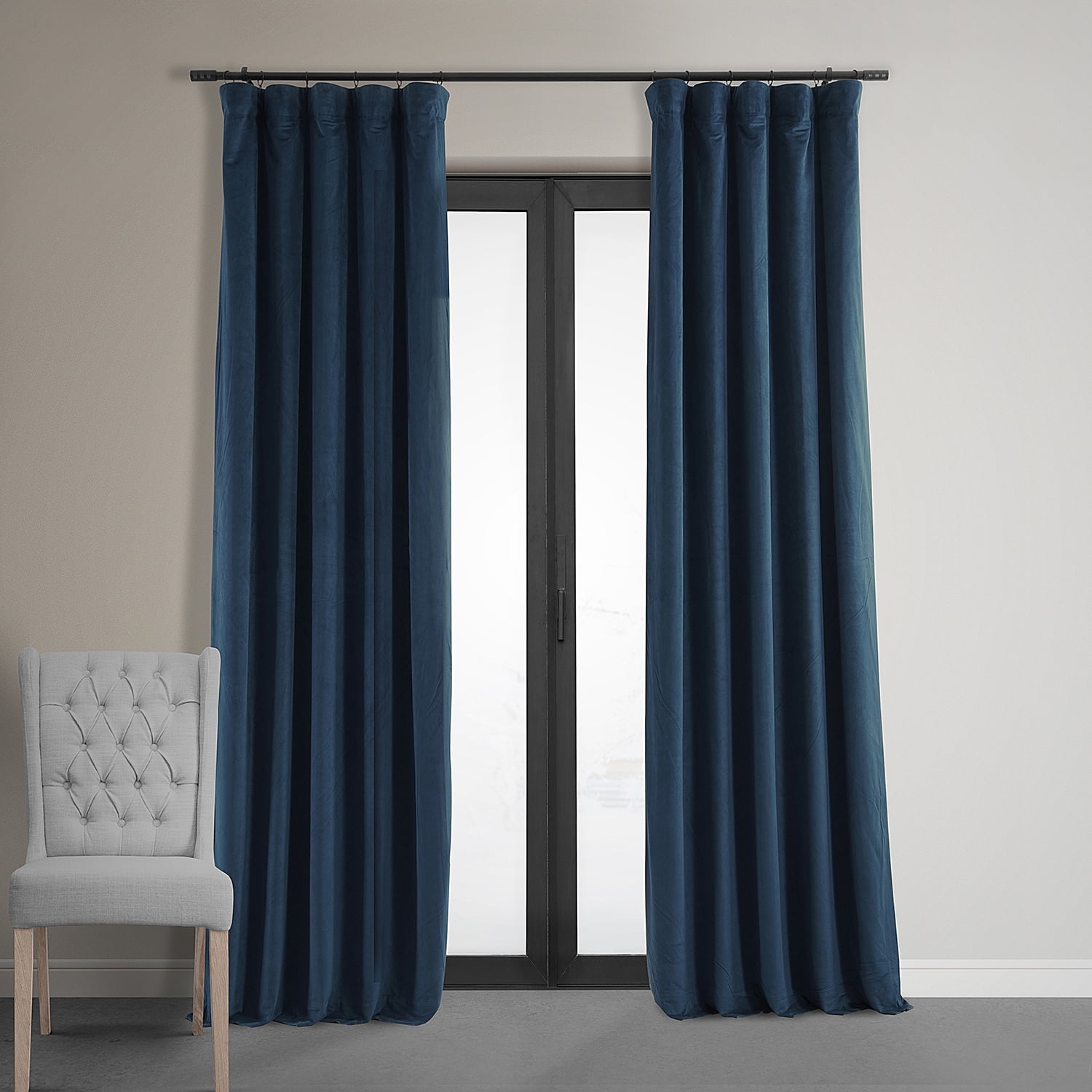 Midnight Blue Velvet Blackout Curtain Panel, 50x84