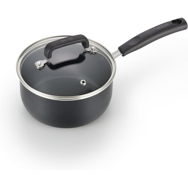 Signature Non Stick Sauce Pan w/Glass Lid 3 Quart, Oven Broiler Safe 350F, Scratch Resistant, Comfortable handle, Versatile & Convenient, Cookware, Pots and Pans, Dishwasher Safe, Black