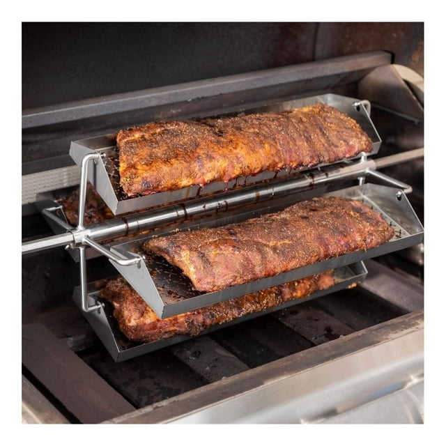 Signature Rib Rotisserie Rotating BBQ Grill Trays BBQRRW