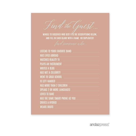 Signature Rustic Pastels Party, Find the Guest Who Game Activity Cards, 20-Pack