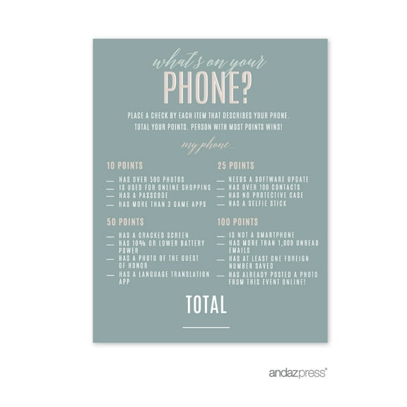 Signature Rustic Pastels Party, What's on Your Phone Game Activity Cards, 20-Pack
