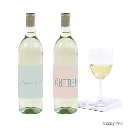 Signature Rustic Pastels Party, Wine or Apple Cider Bottle Labels Stickers, Cheers! Hooray!, 8-Pack