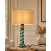 Signature Rustic Rope Algae Table Lamp With Jute Drum Shade, farmhouse Living Room Bedroom House Bedside Nightstand Home Office Reading Light,