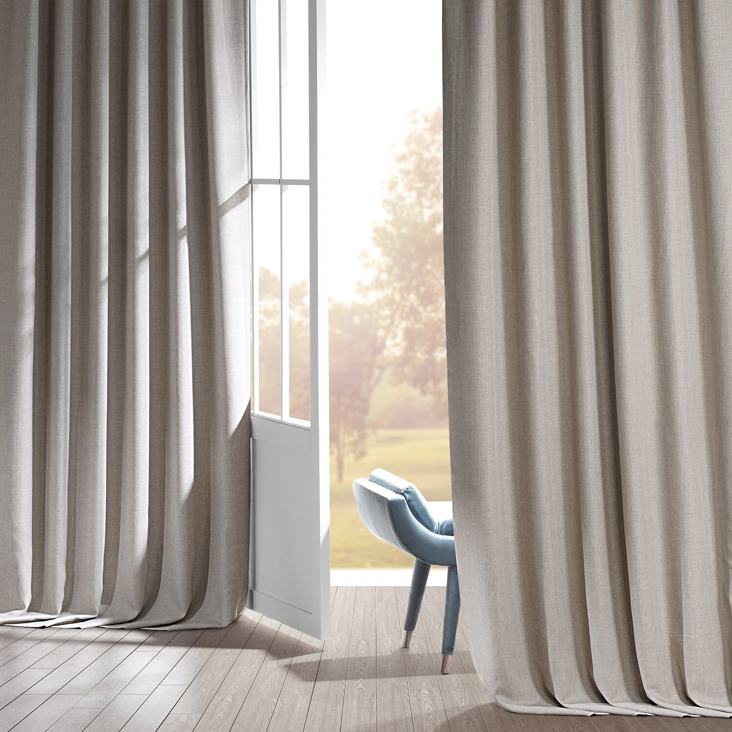 Safari Tan Beige Faux Linen Blackout Curtain Panel 50" x 96"